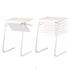 DISPAU Mesa Auxiliar Plegable Sofá Salón con Altura Regulable y Bandeja - Compacta, Portátil y Blanca, Soporta 10Kg, 6 Alturas, 3 Posiciones - Image 3