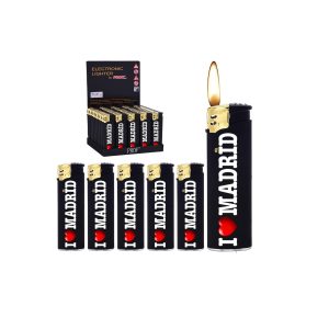 DISPAU Presenta Pack de 10 Mecheros Electronicos con Relieve 3D Soft Touch Tacto Goma Diseño Souvenirs Madrid Colección, Mechero Soft Touch All Black & Multicolor. - Image 4
