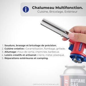 DISPAU presenta Soplete SM de cocina de gas, 1300°, lámpara de soldadura, antorcha multifunción, encendido rápido y seguro para cartucho de gas butano, ideal, pandeo (CABEZAL SOPLETE SM) - Image 7