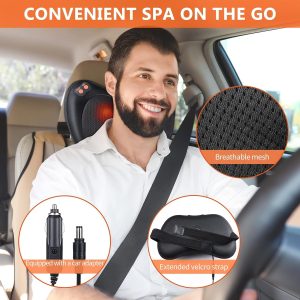 DISPAU Almohada de Masaje - Diseño Ergonómico, 8 Cabezas Bidireccionales, 3 Velocidades Ajustables, Función de Calor Suave, Ideal para Hogar y Viajes, Incluye Adaptador para Coche y Pared - Image 4