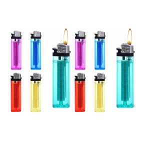 DISPAU Pack de 10 Mecheros Desechables Transparentes de plástico con Rueda de Piedra, Enciende con Estilo y Comodidad - Image 1
