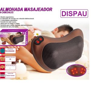 DISPAU Almohada de Masaje - Diseño Ergonómico, 8 Cabezas Bidireccionales, 3 Velocidades Ajustables, Función de Calor Suave, Ideal para Hogar y Viajes, Incluye Adaptador para Coche y Pared - Image 6